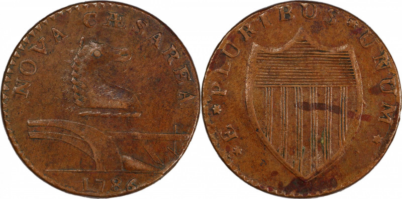 1786 New Jersey Copper. Maris 14-J, W-4810. Rarity-1. Straight Plow Beam, Stegos...