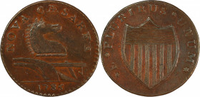 1786 New Jersey Copper. Maris 15-J, W-4815. Rarity-4. Straight Plow Beam, Leaning Head. AU-55 (PCGS).
150.7 grains. 28.1 mm. Reverse aligned slightly...