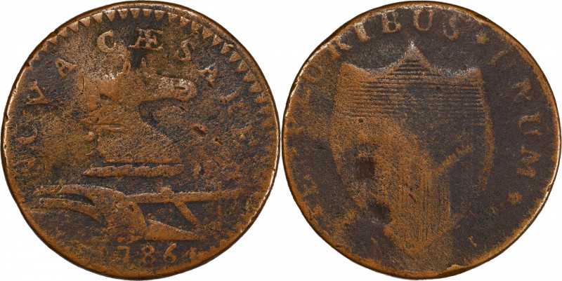 1786 New Jersey Copper. Maris 16-J, W-4835. Rarity-5+. Straight Plow Beam, Leani...