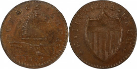 1786 New Jersey Copper. Maris 16-L, W-4840. Rarity-2. Protruding Tongue. AU-53 (PCGS).
147.8 grains. 27.8 mm. A high grade example of one of the most...