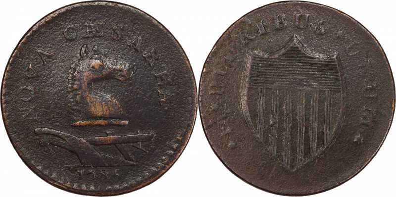 1786 New Jersey Copper. Maris 17-J, W-4860. Rarity-4. Straight Plow Beam. EF Det...