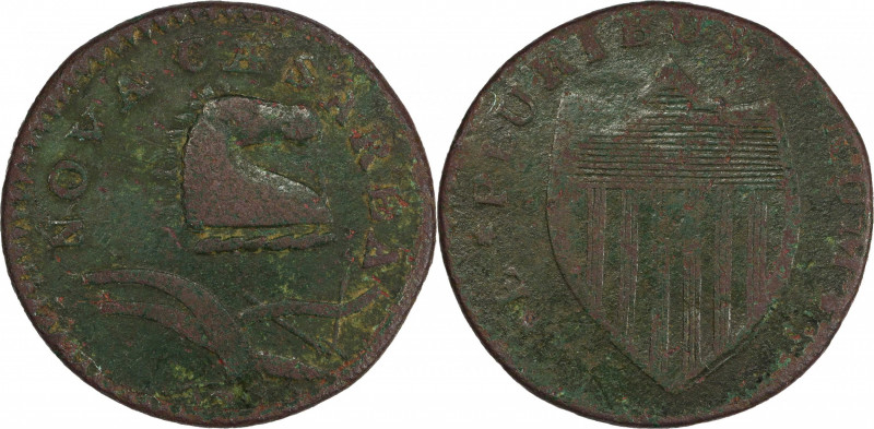 1786 New Jersey Copper. Maris 18-J, W-4875. Rarity-5. Bridle. VF Details--Enviro...