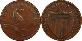 1786 New Jersey Copper. Maris 20-N, W-4905. Rarity-4. Wide Shield, Drunken Die Cutter. EF-40 (PCGS).
159.4 grains. 27.0 mm. One of Syd's final acquis...