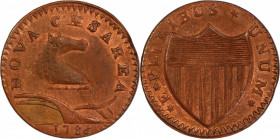 1786 New Jersey Copper. Maris 21-N, W-4910. Rarity-3. Wide Shield. MS-65+ RB (PCGS).
157.2 grains. 28.2 mm. New Jersey coppers were not meant to be s...