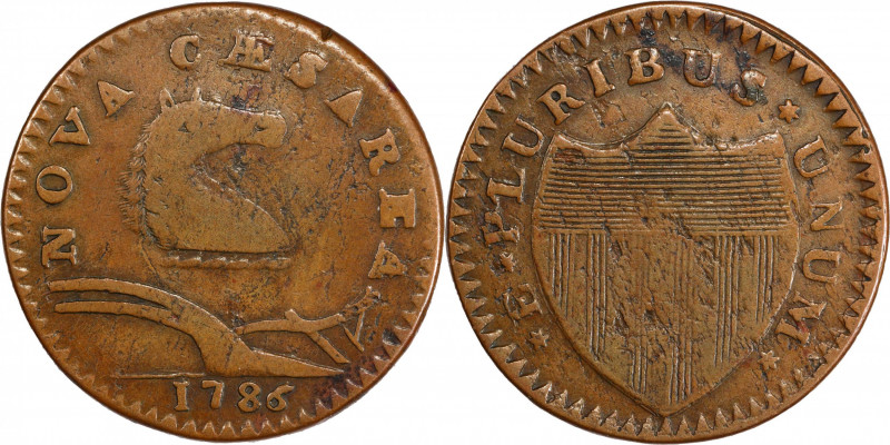 1786 New Jersey Copper. Maris 21-O, W-4915. Rarity-5. Wide Shield. VF-20 (PCGS)....