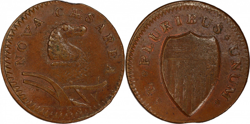 1786 New Jersey Copper. Maris 23-R, W-4945. Rarity-3. Narrow Shield, Curved Plow...