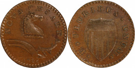 1786 New Jersey Copper. Maris 24-P, W-4965. Rarity-2. Narrow Shield, Curved Plow Beam. AU-58+ (PCGS).
144.3 grains. 28.5 mm. A high Condition Census ...