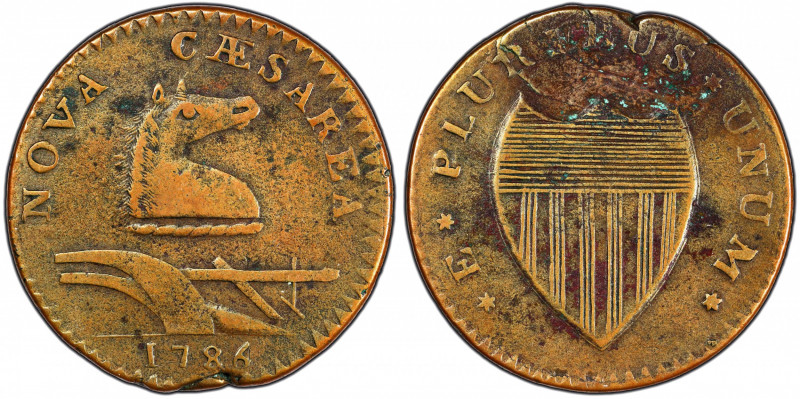 1786 New Jersey Copper. Maris 26-S, W-4995. Rarity-5. Straight Plow Beam, Blunde...