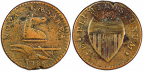 1786 New Jersey Copper. Maris 26-S, W-4995. Rarity-5. Straight Plow Beam, Blundered 6. VF Details--Tooled (PCGS).
148.4 grains. 28.2 mm. A well-trave...