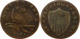 1787 New Jersey Copper. Maris 27-j, W-5060. Rarity-6+. Small Planchet, Plain Shield. Fine-12 (PCGS).
144.8 grains. 27.9 mm. A coin of dramatic histor...