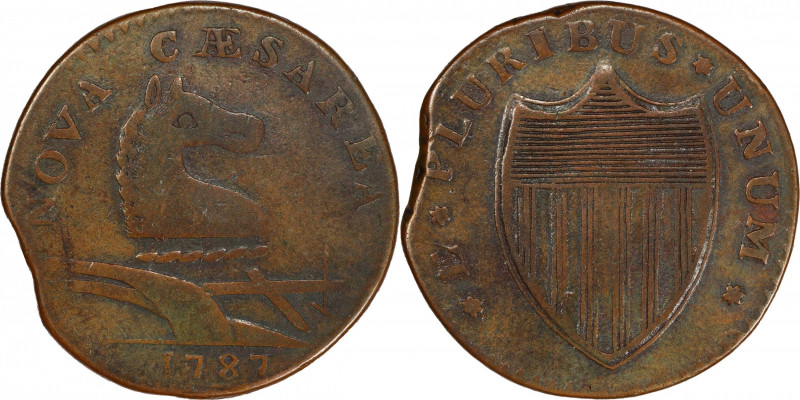 1787 New Jersey Copper. Maris 28-L, W-5065. Rarity-3. Outlined Shield. VF-25 (PC...