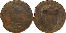 1787 New Jersey Copper. Maris 28-L, W-5065. Rarity-3. Outlined Shield. VF-25 (PCGS).
135.6 grains. 27.7 mm. Attractive medium brown and deep olive ov...