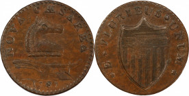 1787 New Jersey Copper. Maris 31-L, W-5095. Rarity-3. Outlined Shield. AU-58 (PCGS).
149.6 grains. 27.5 mm. Reverse aligned just a few degrees clockw...