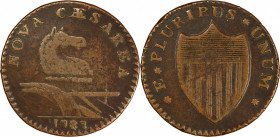 1787 New Jersey Copper. Maris 33-U, W-5110. Rarity-4. Outlined Shield. VF-25 (PCGS).
138.2 grains. 28.1 mm. Medium brown, olive, and steel over finel...