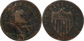 1787 New Jersey Copper. Maris 34-J, W-5115. Rarity-3. Deer Head. VF Details--Environmental Damage (PCGS).
144.7 grains. 30.5 x 29.7 mm. As described ...