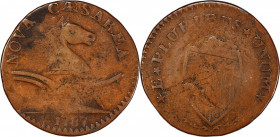 1787 New Jersey Copper. Maris 34-V, W-5120. Rarity-6-. Deer Head. Fine Details--Graffiti (PCGS).
119.1 grains. 28.0 mm. Called "solidly collectible" ...