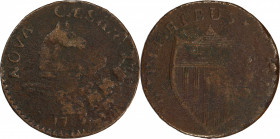 1787 New Jersey Copper. Maris 36-J, W-5135. Rarity-6. Outlined Shield. Fine Details--Corrosion Removed (PCGS).
121.0 grains. 27.3 mm. Reverse aligned...