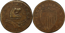 1787 New Jersey Copper. Maris 37-Y, W-5150. Rarity-5. Outlined Shield, Goiter. EF-45 (PCGS).
168.3 grains. 27.0 mm. A prize from the E Pluribus Unum ...