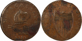 1787 New Jersey Copper. Maris 38-Z, W-5175. Rarity-4. Outlined Shield, Small Head. AU Details--Environmental Damage (PCGS).
159.9 grains. 27.3 mm. Re...