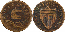 1787 New Jersey Copper. Maris 38-a, W-5180. Rarity-5. Outlined Shield, Small Head. VG-10 (PCGS).
150.0 grains. 27.5 mm. Reverse aligned slightly left...