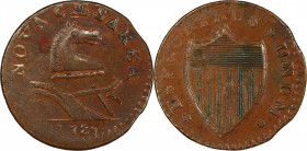 1787 New Jersey Copper. Maris 39-a, W-5195. Rarity-2. No Sprig Above Plow, Outlined Shield. EF-45 (PCGS).
138.2 grains. 27.4 mm. Reverse aligned very...