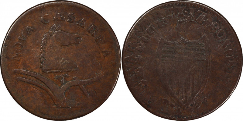 1787 New Jersey Copper. Maris 40-b, W-5200. Rarity-5+. Sprig Above Plow, Llama H...