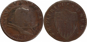 1787 New Jersey Copper. Maris 42-c, W-5210. Rarity-5. Outlined Shield, Googly Eye. Fine-15 (PCGS).
157.4 grains. 27.0 mm. A particularly strong examp...