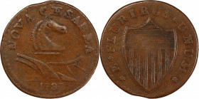 1787 New Jersey Copper. Maris 43-Y, W-5220. Rarity-4. Outlined Shield, Bulbous Nose. EF-40 (PCGS).
153.5 grains. 27.0 mm. A top notch specimen of thi...