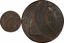 1787 New Jersey Copper. Maris 43-d, W-5225. Rarity-1. Outlined Shield, Bulbous Nose--Double Struck--EF Details--Scratch (PCGS).
155.3 grains. 27.0 mm...