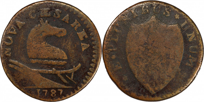 1787 New Jersey Copper. Maris 45-d, W-5240. Rarity-5+. No Sprig Above Plow, Hype...