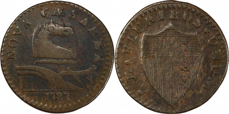 1787 New Jersey Copper. Maris 47-e, W-5255. Rarity-6-. Outlined Shield. VF-25 (P...