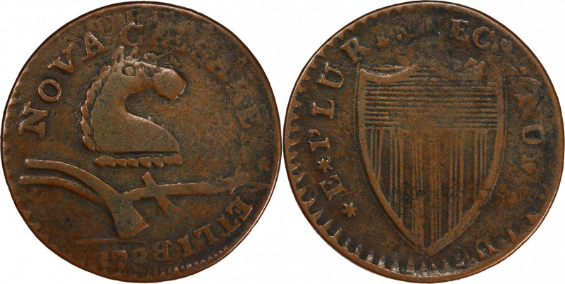 1787 New Jersey Copper. Maris 56-n, W-5310. Rarity-1. Camel Head--Overstruck on ...