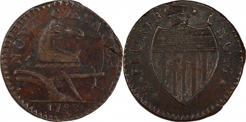 1788 New Jersey Copper. Maris 65-u, W-5495. Rarity-3. Head Right. AU-50 (PCGS)....