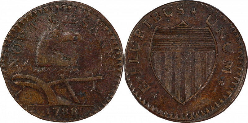 1788 New Jersey Copper. Maris 65-u, W-5495. Rarity-3. Head Right. EF-40 (PCGS)....