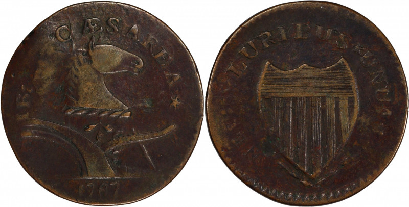 1787 New Jersey Copper. Maris 73-aa, W-5430. Rarity-4. Plaited Mane--Overstruck ...