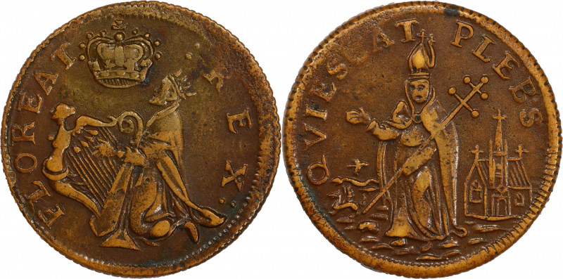 Undated (ca. 1652-1674) St. Patrick Farthing. Martin 1c.5-Ba.4, W-11500. Rarity-...