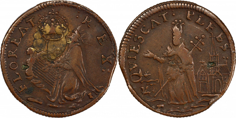 Undated (ca. 1652-1674) St. Patrick Farthing. Martin 2b.4-Fc.19, W-11500. Rarity...