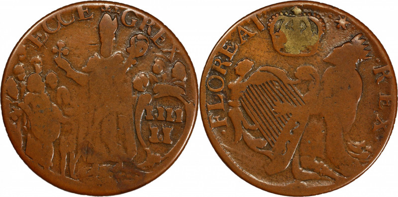 Undated (ca. 1652-1674) St. Patrick Halfpenny. Martin 1-B, W-11540. Rarity-4. La...