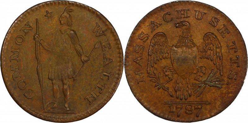 1787 Massachusetts Half Cent. Ryder 4-B, W-5930. Rarity-4. MS-64 BN (PCGS).
An ...