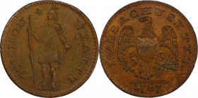 1787 Massachusetts Half Cent. Ryder 4-B, W-5930. Rarity-4. MS-64 BN (PCGS).
An impressive Mint State example of this scarce die marriage. Strictly un...