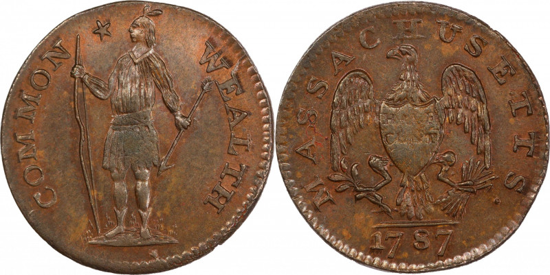 1787 Massachusetts Half Cent. Ryder 6-A, W-5970. Rarity-5+. MS-64 BN (PCGS).
59...