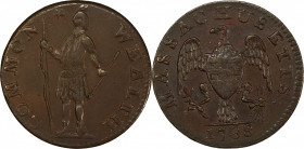 1788 Massachusetts Half Cent. Ryder 1-A, W-6000. Rarity-4+. MS-63 BN (PCGS).
70.4 grains. An outstanding and well pedigreed example of this challengi...