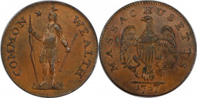 1787 Massachusetts Cent. Ryder 2-E, W-6060. Rarity-4-. Arrows in Left Talon. MS-63 BN (PCGS).
165.0 grains. Exquisite color, wonderful surface qualit...