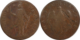 1787 Massachusetts Cent. Ryder 2-G, W-6080. Rarity-6+. Arrows in Left Talon. Good-4 (PCGS).
131.7 grains. Here is a pleasing and representative lower...