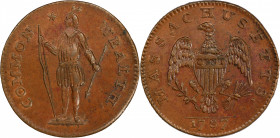 1787 Massachusetts Cent. Ryder 3-G, W-6090. Rarity-2. Arrows in Left Talon. MS-63 BN (PCGS).
145.6 grains. A remarkable and beautiful example with im...