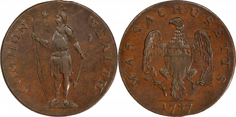 1787 Massachusetts Cent. Ryder 4-C, W-6100. Rarity-4-. Bowed Head, Arrows in Lef...