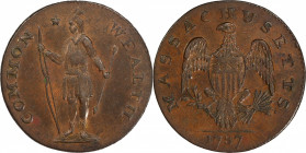 1787 Massachusetts Cent. Ryder 4-D, W-6110. Rarity-3+. Bowed Head, Arrows in Left Talon. AU-58+ (PCGS).
145.8 grains. Another outstandingly choice Bo...
