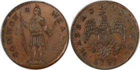 1787 Massachusetts Cent. Ryder 7-H, W-6150. Rarity-7-. Stout Indian. MS-63 BN (PCGS).
A tremendous example of this rare and exciting Massachusetts ce...