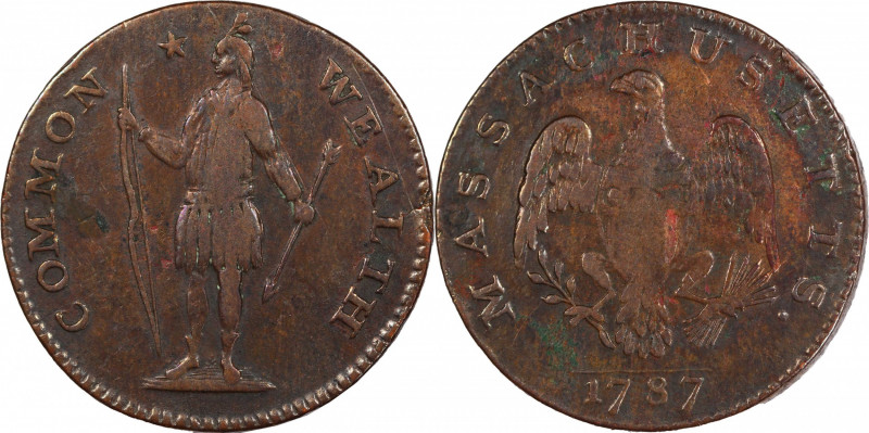 1787 Massachusetts Cent. Ryder 8-G, W-6160. Rarity-6+. Arrows in Left Talon. VF-...