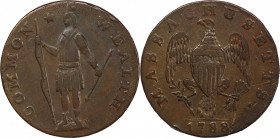 1788 Massachusetts Cent. Ryder 2-B, W-6200. Rarity-4-. Period After MASSACHUSETTS. EF-40 BN (PCGS).
155.9 grains. A pleasing and well detailed EF spe...